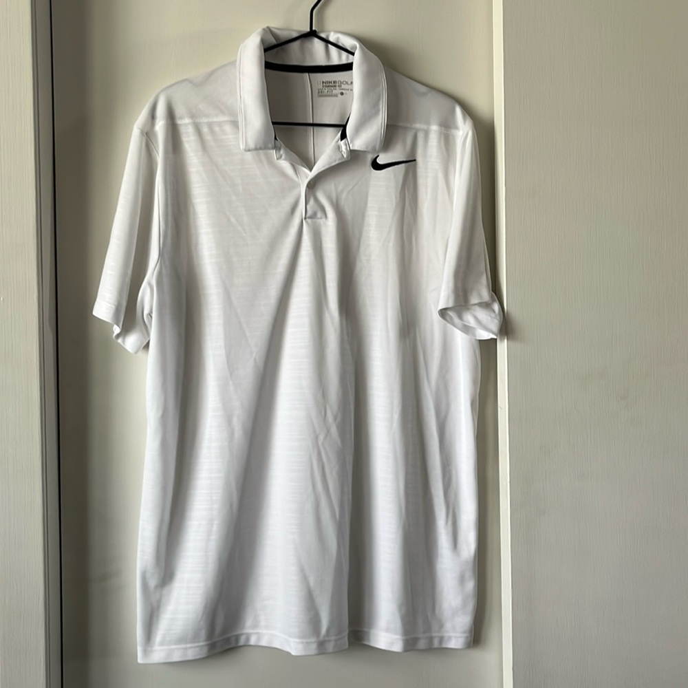 Cool Nike Golf Men’s Active Polo, Dri-Fit, Size Large, white, mesh pique slub
